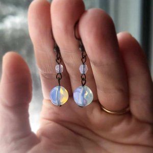 GORGEOUS Opalite & Genuine Rose Quartz Faceted Bead Hook Earrings